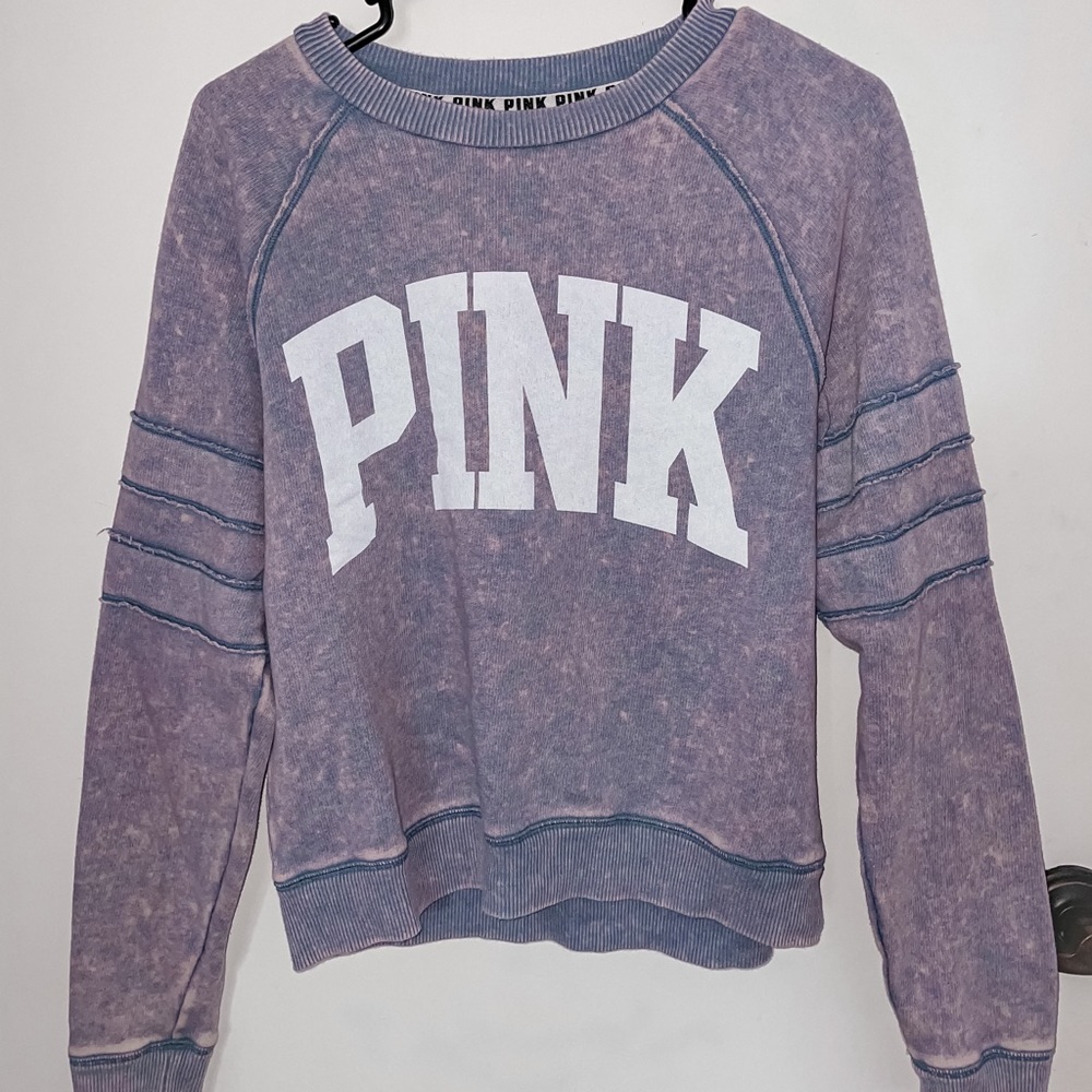 VS PINK distressed lavender logo shop sweatshirt